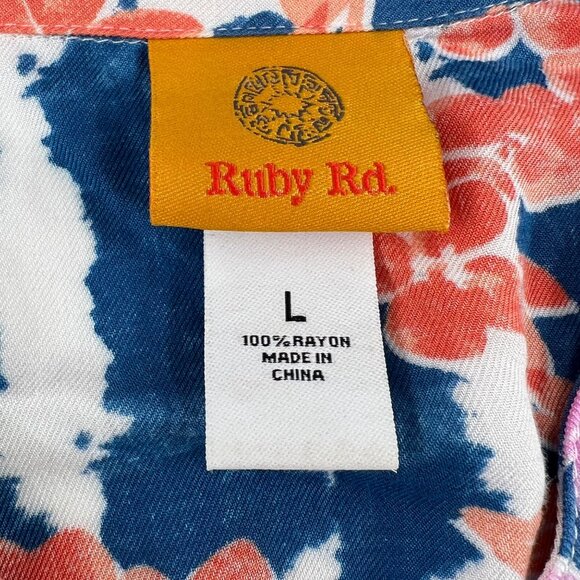 Ruby Rd. Floral Striped Blouse Navy Blue Pink Orange Size Large - Picture 3 of 7
